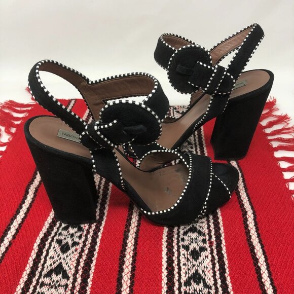 Tabitha Simmons Block Heel Black & White Sandals 9 - Picture 4 of 14